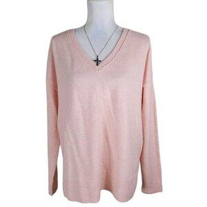 Lucky Brand ~Woman Size M ~Light Peach Long Sleeve Pullover V-neck Wool Blend.